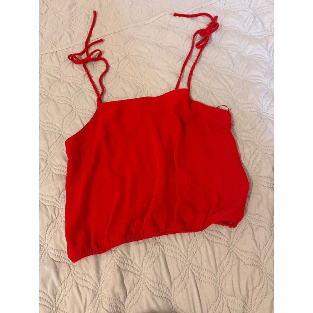 She + Sky Red‎ Tie Shoulder Bubble Hem Tank Top Women's Large